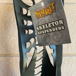 Black skeleton spine outline suspenders